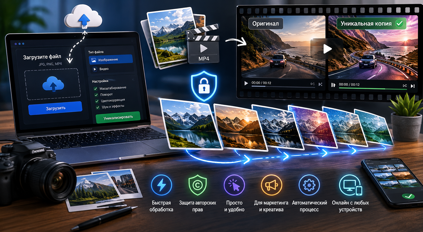 Online photo and video uniquification example